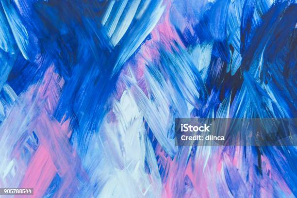 Abstract Blue Pink And White Painting With Brush Strokes Stock Photo - Download Image Now