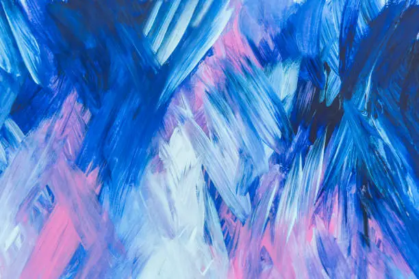 Photo of Abstract Blue pink and white Painting with Brush Strokes