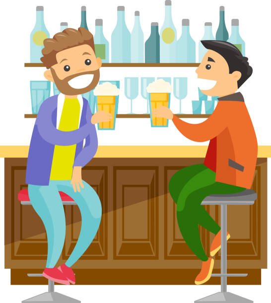 白人の白人の友人のバーでビールを飲む - friendship relaxation cocktail nightclub点のイラスト素材／クリップアート素材／マンガ素材／アイコン素材