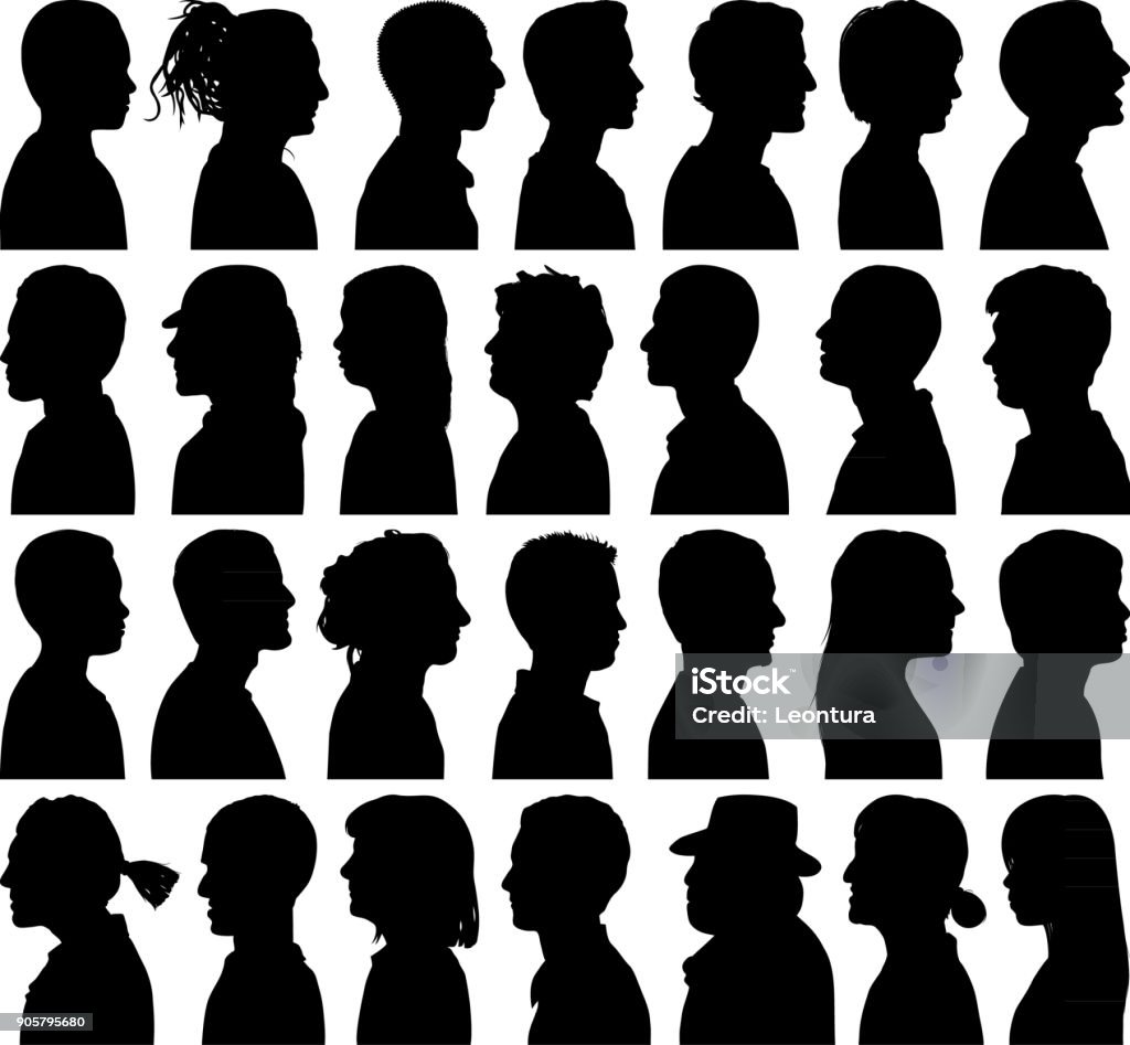 Highly Detailed Heads Highly detailed head silhouettes. In Silhouette stock vector