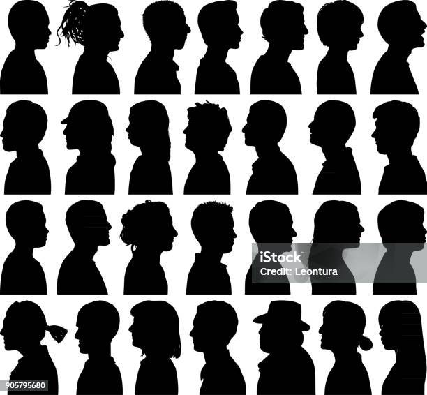 Highly Detailed Heads Stock Illustration - Download Image Now - In Silhouette, Profile View, Side View