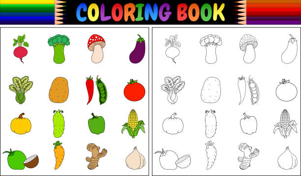 kolorowanka z uroczymi warzywami z kreskówek - 4603 stock illustrations