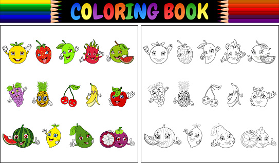 Ilustración de Libro Con Fruta De Dibujos Animados Para Colorear y más  Vectores Libres de Derechos de Colorear - Colorear, Uva, Fruta - iStock