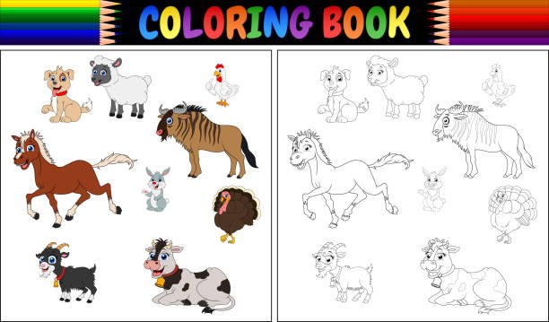 ilustrações de stock, clip art, desenhos animados e ícones de coloring book farm animals collection - 4609