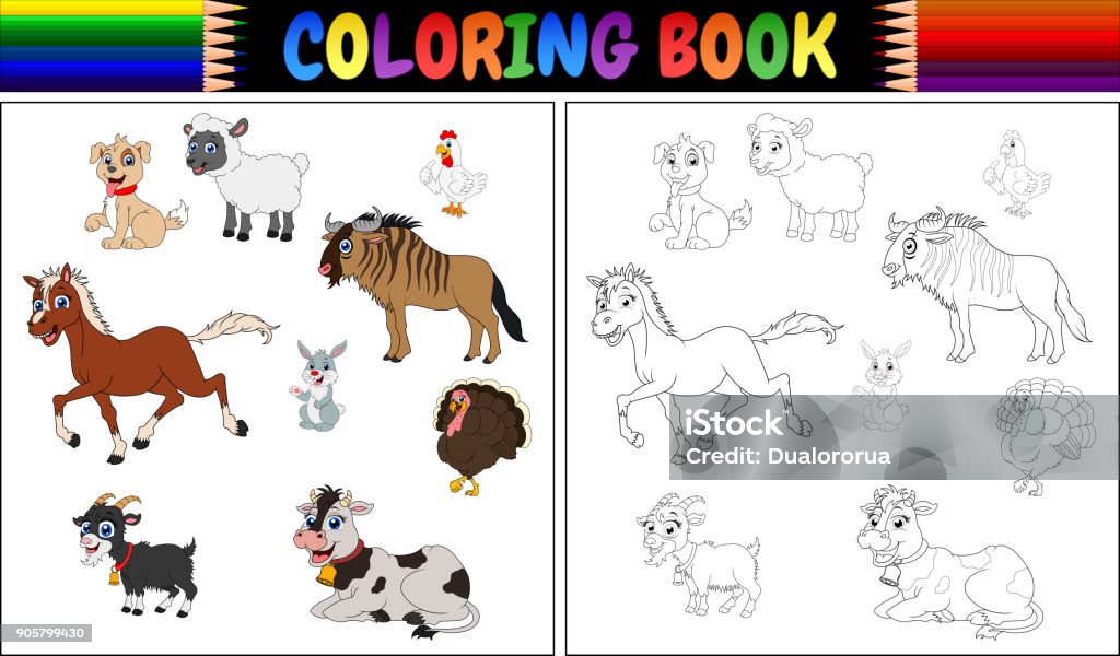 Coloring book farm animals collection Vector illustration of Coloring book farm animals collection Goat stock vector