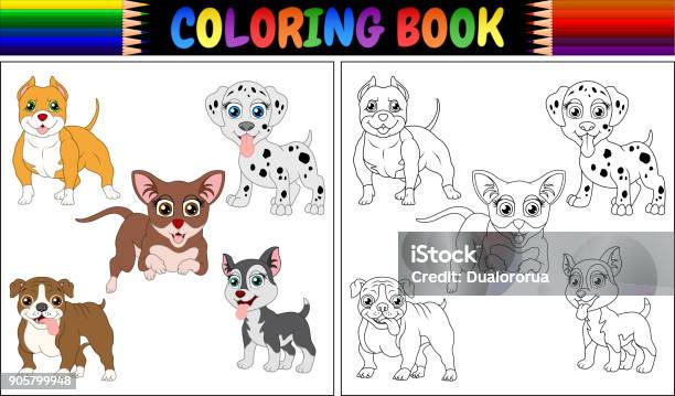 Coloring Book Pets Cartoon Stock Illustration - Download Image Now - Line Art, Outline, Pit Bull Terrier