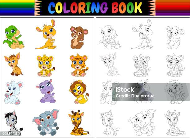 Coloring Book With Cartoon Wild Animals Collection Stock Illustration - Download Image Now - Kangaroo, Coloring, Bear