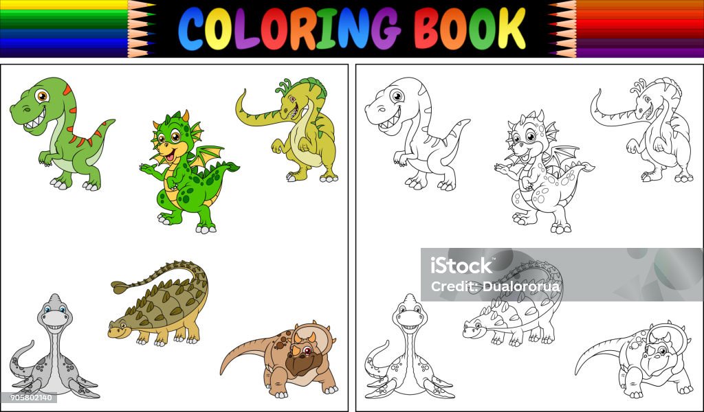 Coloring book with dinosaur cartoon collection Vector illustration of Coloring book with dinosaur cartoon collection Ancient stock vector