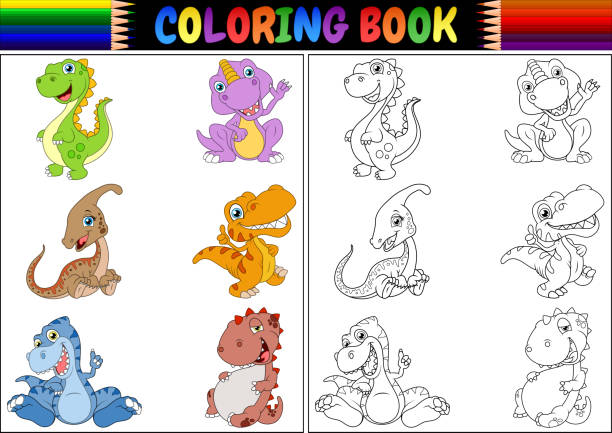 Ilustración de Libro Con La Colección De Dibujos Animados De Dinosaurios  Para Colorear y más Vectores Libres de Derechos de Dinosaurio - iStock