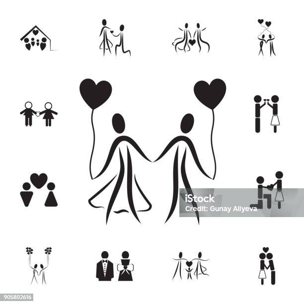 Couple In Love With The Balls Of The Heart Icon Set Of Valentines Day Elements Icon Photo Camera Quality Graphic Design Collection Icons For Websites Web Design Mobile App Stock Illustration - Download Image Now