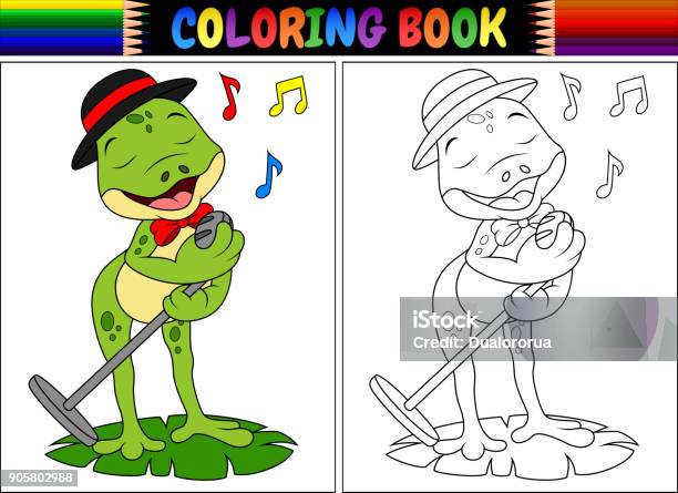 Coloring Book Cartoon Frog Singing Stock Illustration - Download Image Now - Coloring, Frog, Amphibian