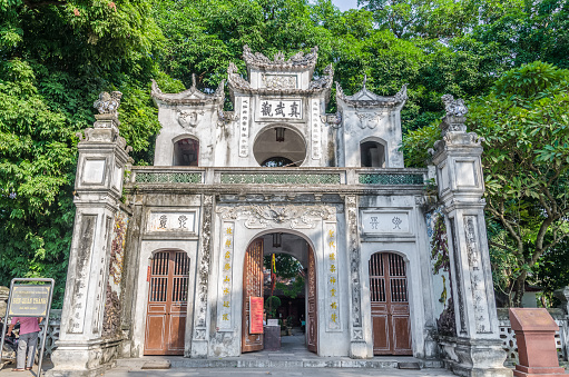 Hanoi,Vietnam - November 1,2017 : Entrance of the Quan Thanh Temple, it is a Taoist temple in Hanoi, Vietnam. People can seen exploring in the temple.