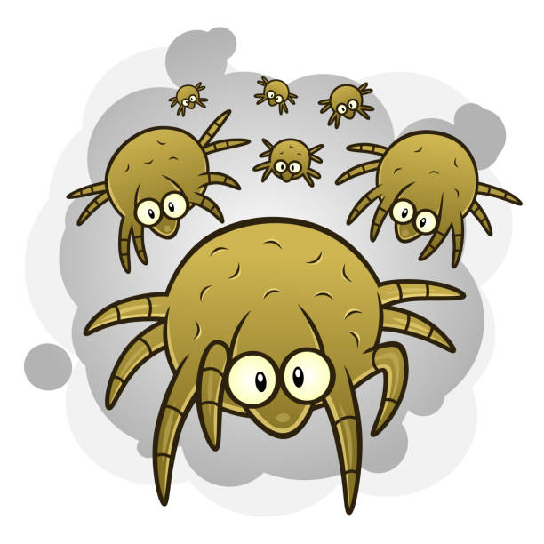 Dust mites Group of cartoon dust mites on the dusty background. medium group of animals stock illustrations