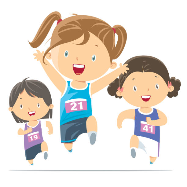 ilustrações de stock, clip art, desenhos animados e ícones de girls runner competition - finish line running aspirations cartoon
