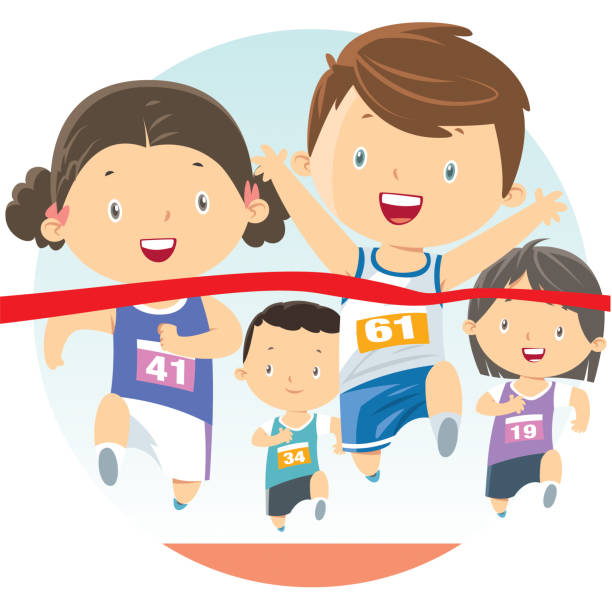 ilustrações de stock, clip art, desenhos animados e ícones de running kids - finish line running aspirations cartoon