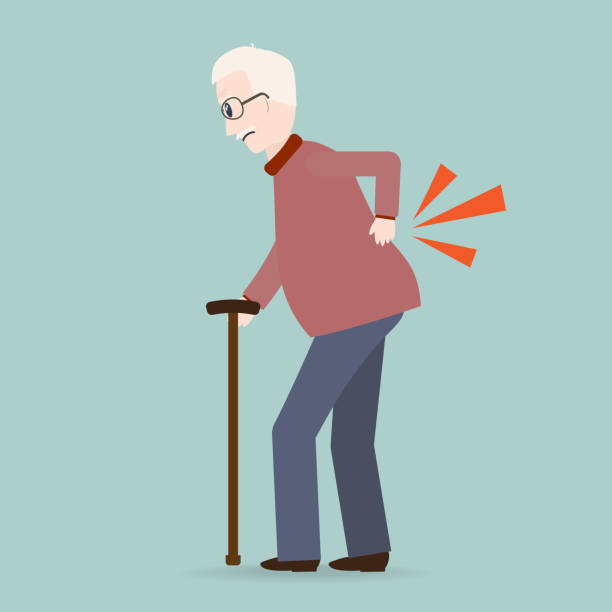 Elderly Man With Stick And Injury Of The Back Pain Icon Old People Sign  Stock Illustration - Download Image Now - iStock