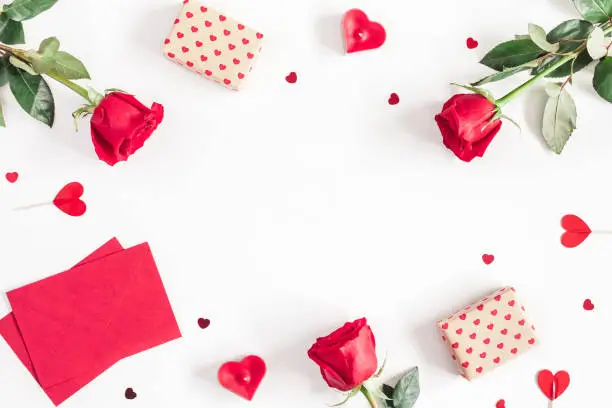 Photo of Valentines day background. Flat lay, top view, copy space