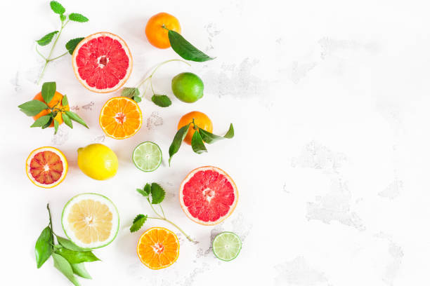 istock Colorful fresh fruits on white background. Flat lay, top view 905831318