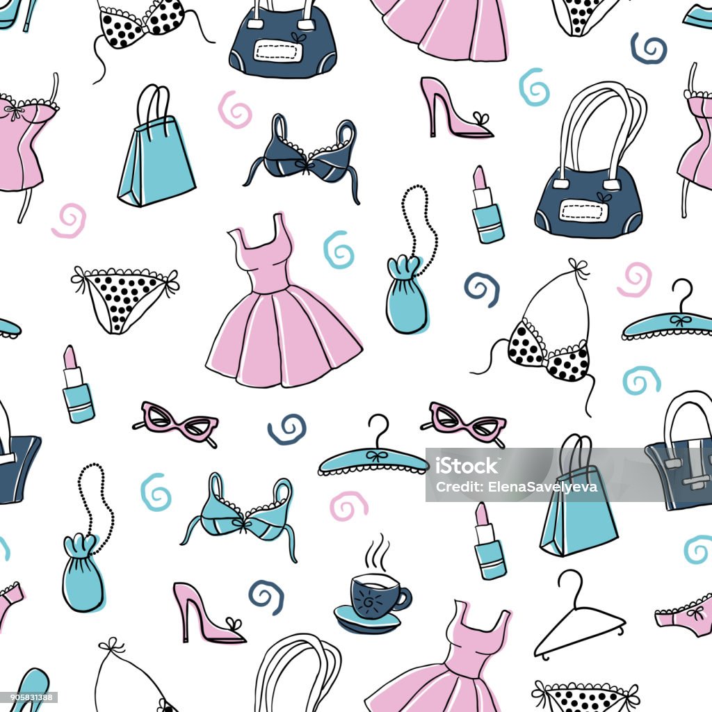 Women Clothes And Accessories Hand Drawn Doodle Seamless Pattern Stock  Illustration - Download Image Now - iStock