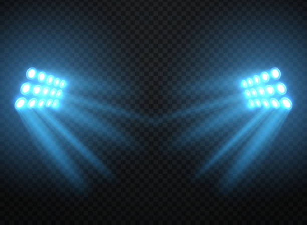 ilustrações, clipart, desenhos animados e ícones de luzes do estádio, projetores brilhantes isolados. modelo de holofotes de vetor - american football soccer stadium football