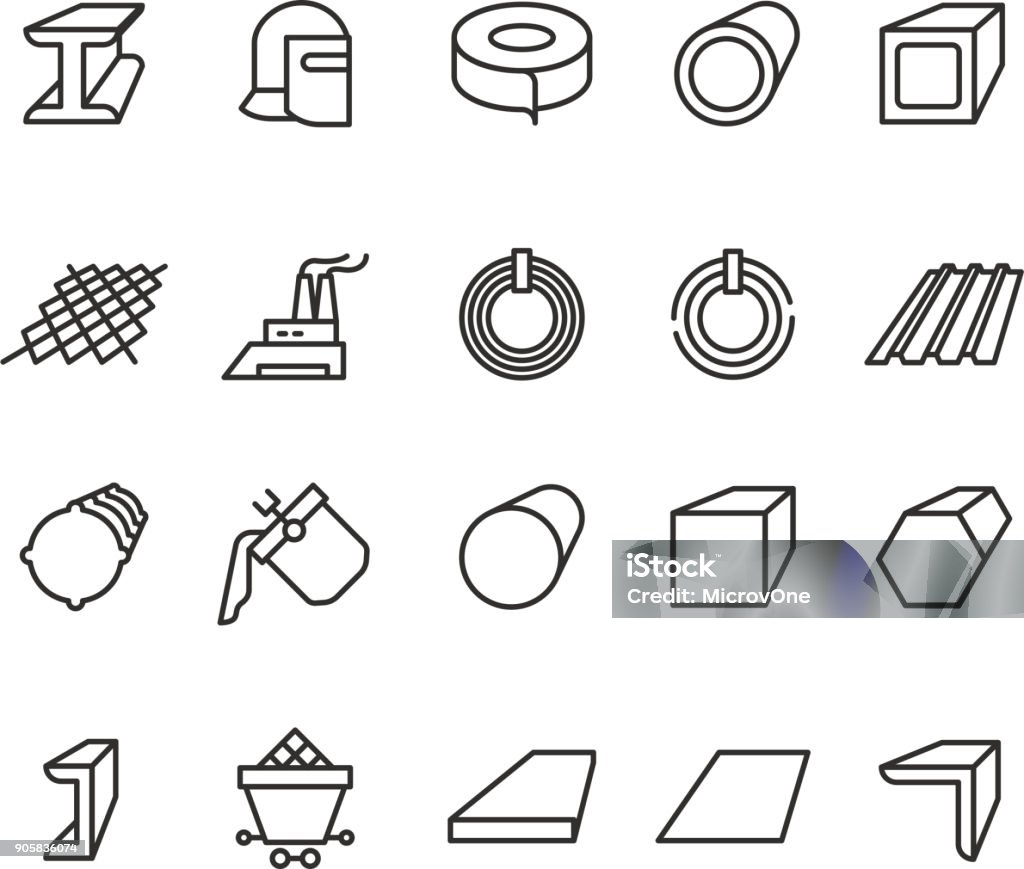 Steel material products line vector icons. Steel pipe and beam metallurgy outline pictograms Steel material products line vector icons. Steel pipe and beam metallurgy outline pictograms. Metal pipe for industry, steel tube illustration Steel stock vector