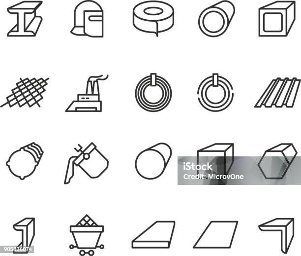 Steel Material Products Line Vector Icons Steel Pipe And Beam Metallurgy Outline Pictograms Stock Illustration - Download Image Now