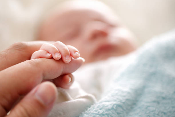 Photo of newborn baby fingers Sleeping baby clenches his parent's fingers; Soft focus and blurry taiwan photos stock pictures, royalty-free photos & images