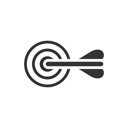 Arrow bullseye icon in single color. Business sport target strategy