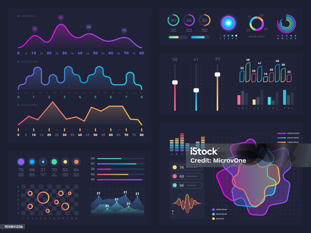 Technology graphics and diagram with options and workflow charts. Vector presentation infographic elements Technology graphics and diagram with options and workflow charts. Vector presentation infographic elements. Digital screen graphic and virtual interface diagram illustration Data stock vector