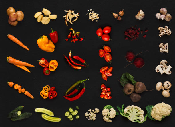 istock Collage of various vegetables on black background, isolated 905841556