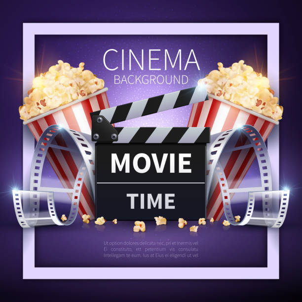 영화 벡터 포스터입니다. 온라인 영화 및 엔터테인먼트 산업 배경 - movie time stock illustrations