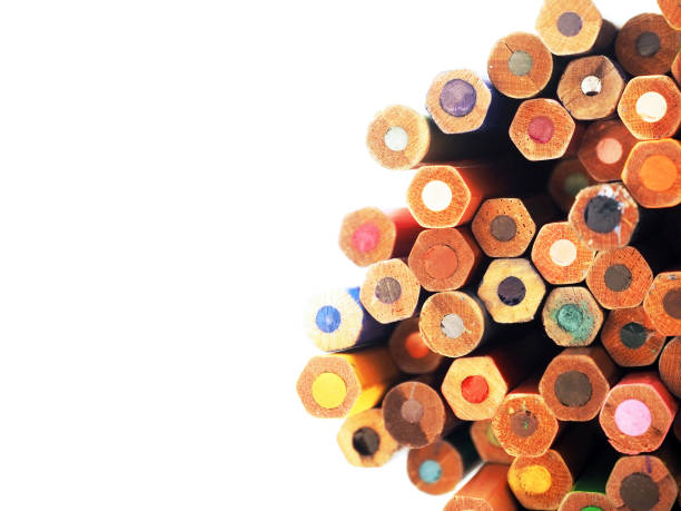 istock Bunch of old multi-colored pencils isolated on a white background. Stationery, tools for creativity 905848670
