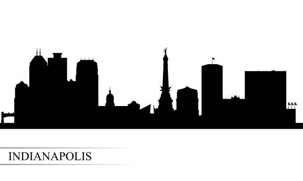 illustrazioni stock, clip art, cartoni animati e icone di tendenza di sfondo della silhouette dello skyline della città di indianapolis - indianapolis skyline cityscape indiana