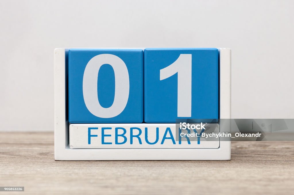 February 1st. Day 1 of month, calendar on white background. Winter time February 1st. Day 1 of month, calendar on white background. Winter time. February Stock Photo