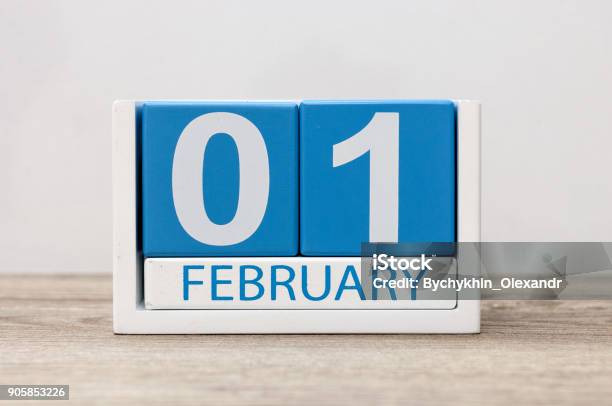 February 1st Day 1 Of Month Calendar On White Background Winter Time Stock Photo - Download Image Now