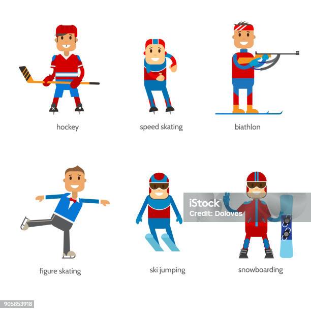 Set Sportsmen Winter Sport On A White Background Stock Illustration - Download Image Now - Biathlon, Cartoon, Illustration