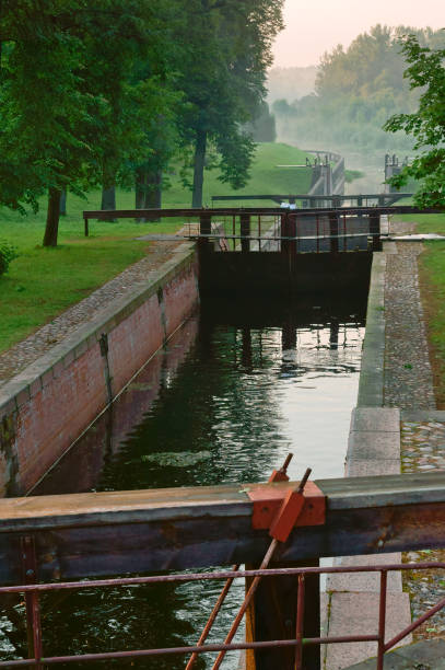 istock hydraulic gateway, gateway controller, the water level in the channel 905857124