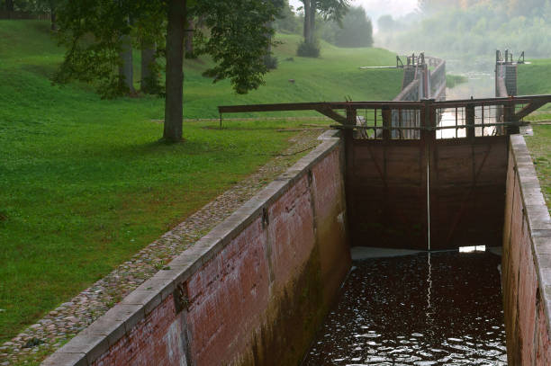 istock hydraulic gateway, gateway controller, the water level in the channel 905857140