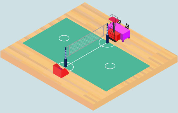 stadion izometryczny dla sepak takraw. południowo-wschodniej azji kick boisko do siatkówki. izolowany obraz - sepaktakraw stock illustrations