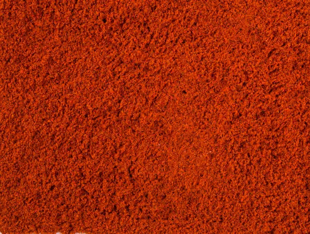 Photo of Texture background. Red paprika powder Top view