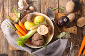 pot au feu, beef with broth and vegetable
