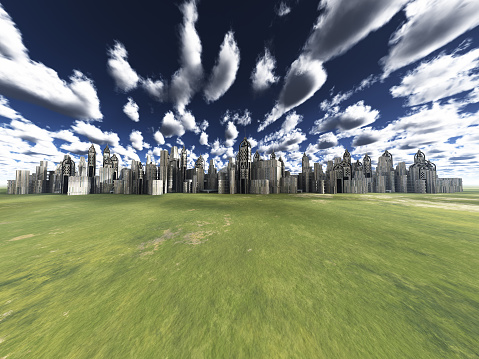 Distant fantasy city. 3D Rendering