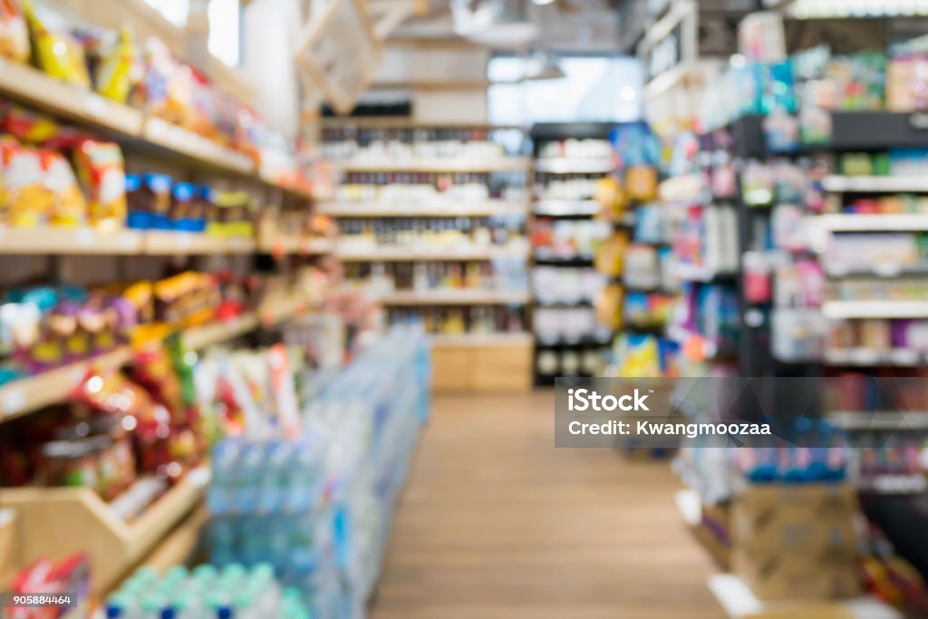 Abstrakte Supermarkt Gang Hintergrund weichzeichnen - Lizenzfrei Geschäft Stock-Foto