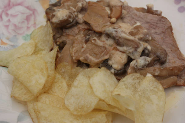 istock Veal cutlet cooked with cream and mushrooms 905890450