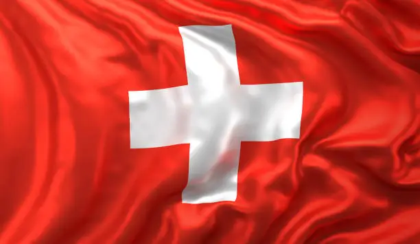 Flag of Switzerland blowing in the wind. 3D illustration