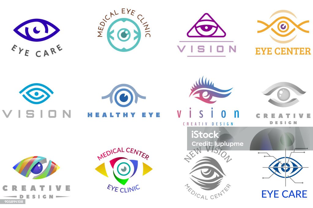 Olho vetorial globo ocular ícone olhos visão e cílios logotipo da ilustração de supervisão óptica empresa assistência médica isolado no fundo branco - Vetor de Olho royalty-free