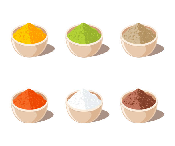 ilustrações de stock, clip art, desenhos animados e ícones de indian spices powder in bowl - spirulina pacifica illustrations