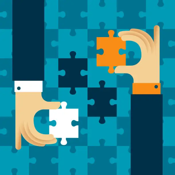 Vector illustration of Mutually beneficial cooperation vector concept with jigsaw puzzle in flat style