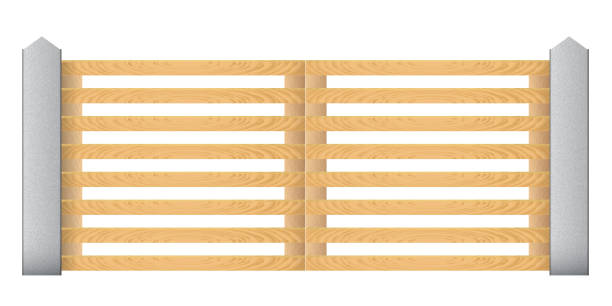 istock Wooden fence with concrete columns on a white background. Gates. Vector illustration. 905905348