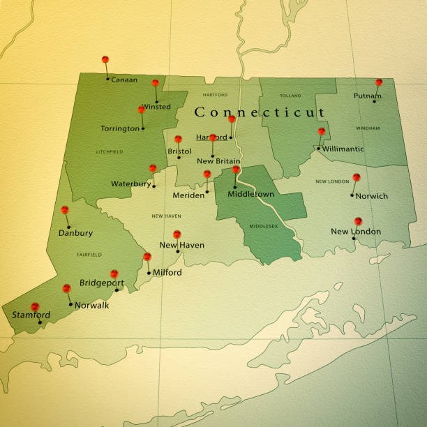 istock Connecticut US State Map Square Cities Straight Pin Vintage 905922550